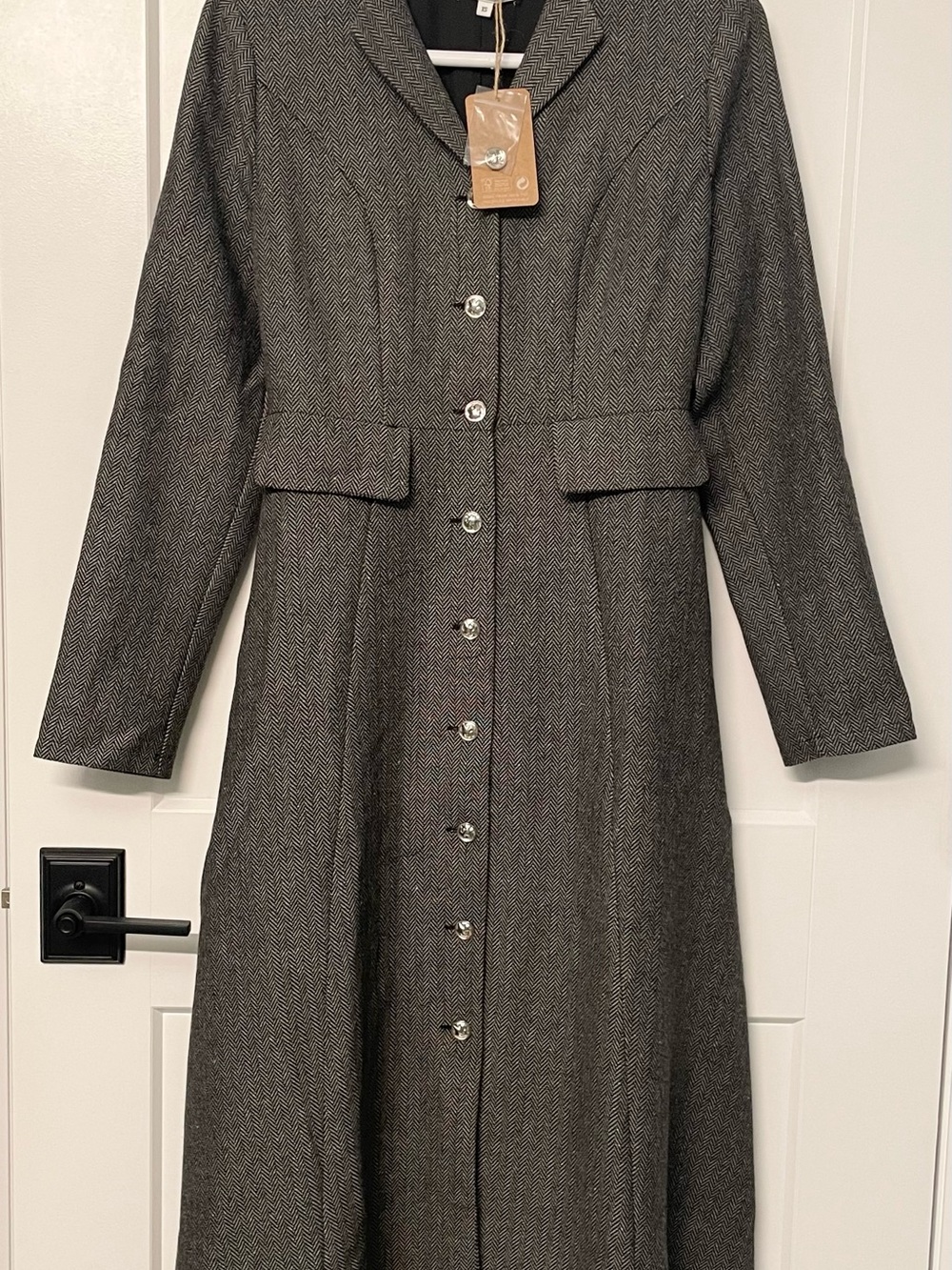 RIHOAS Charcoal Gray Button-Front Long Sleeve Midi Dress